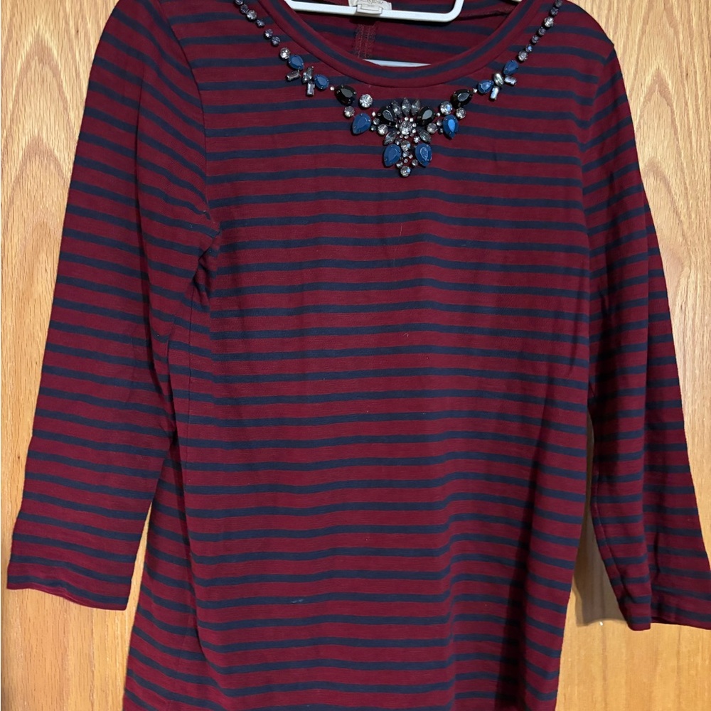 J. Crew Red and Blue Embellished 3/4 Sleeve Blouse